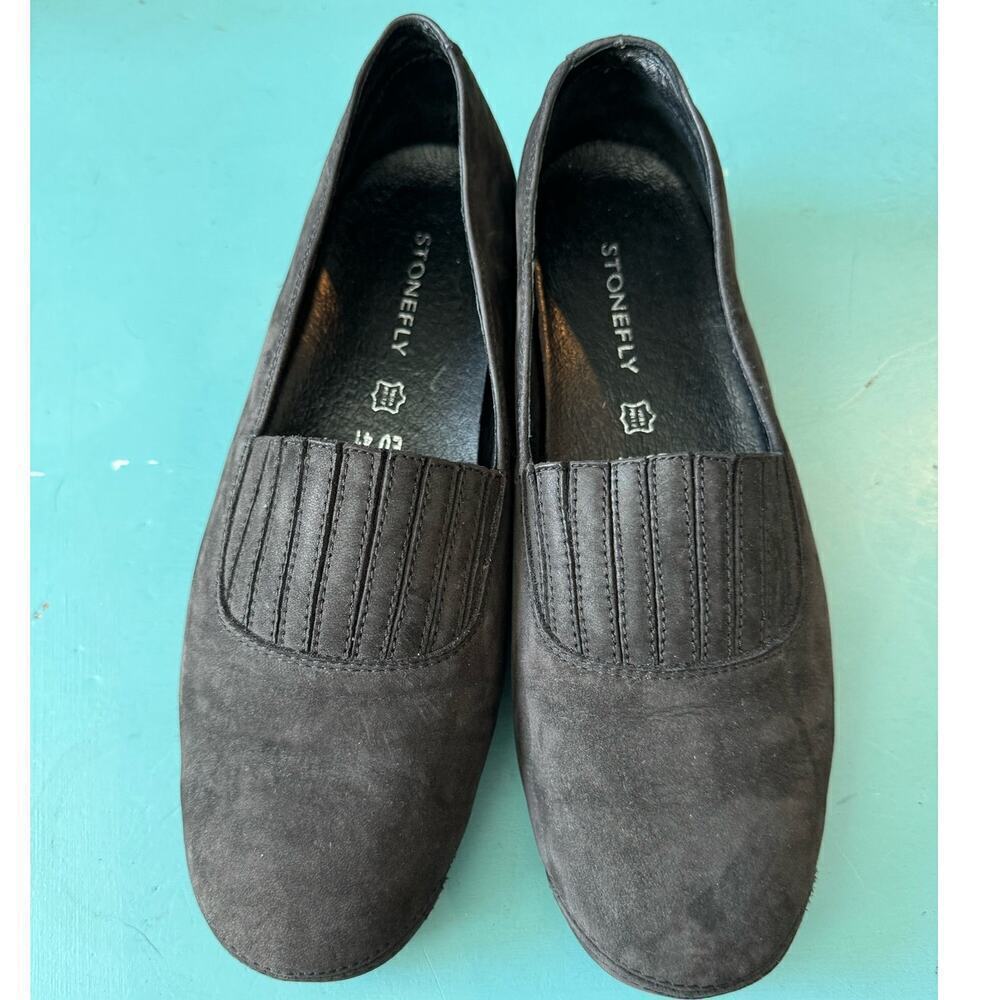 Stonefly shoes, womens loafers, size 41, black suede, comfort shoes, 10.5/11